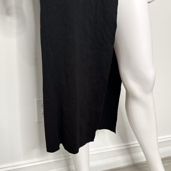 Revolve The Range Mock Neck Ribbed High Slit Long Sleeve Midi Dress in Black - Picture 9 of 14